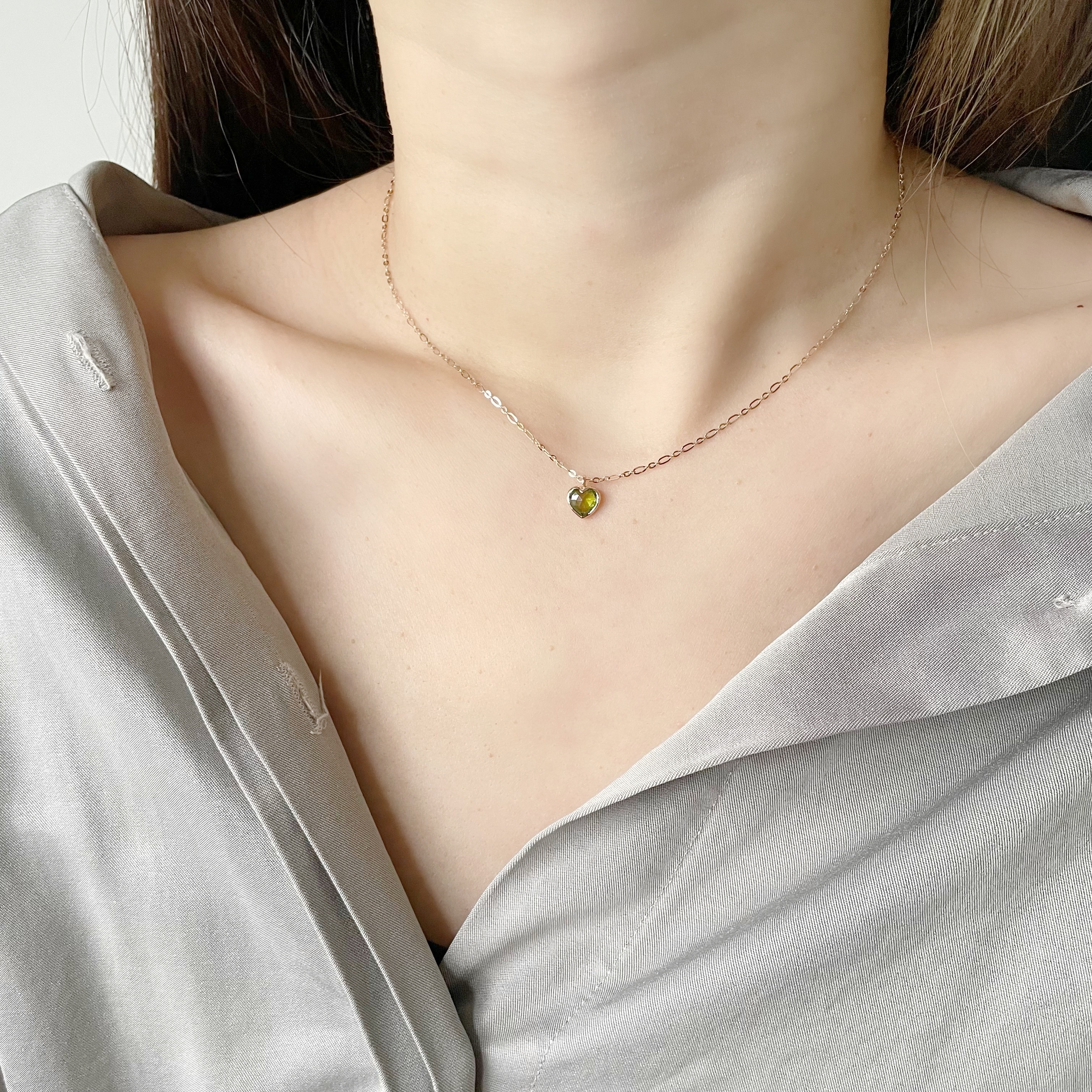 14K Bazel Heart維蘇威石figaro項鍊