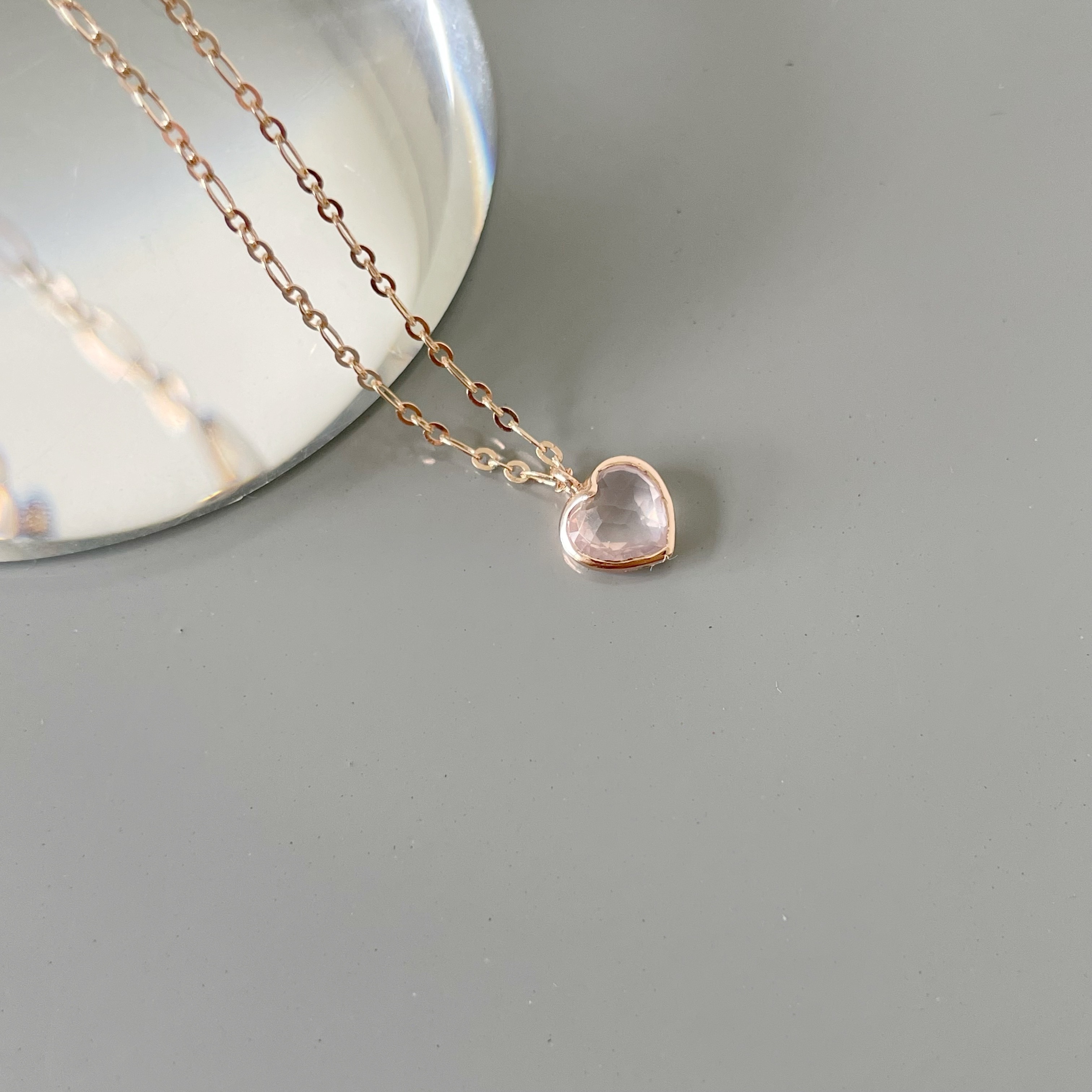 14K Bazel Heart粉晶figaro項鍊