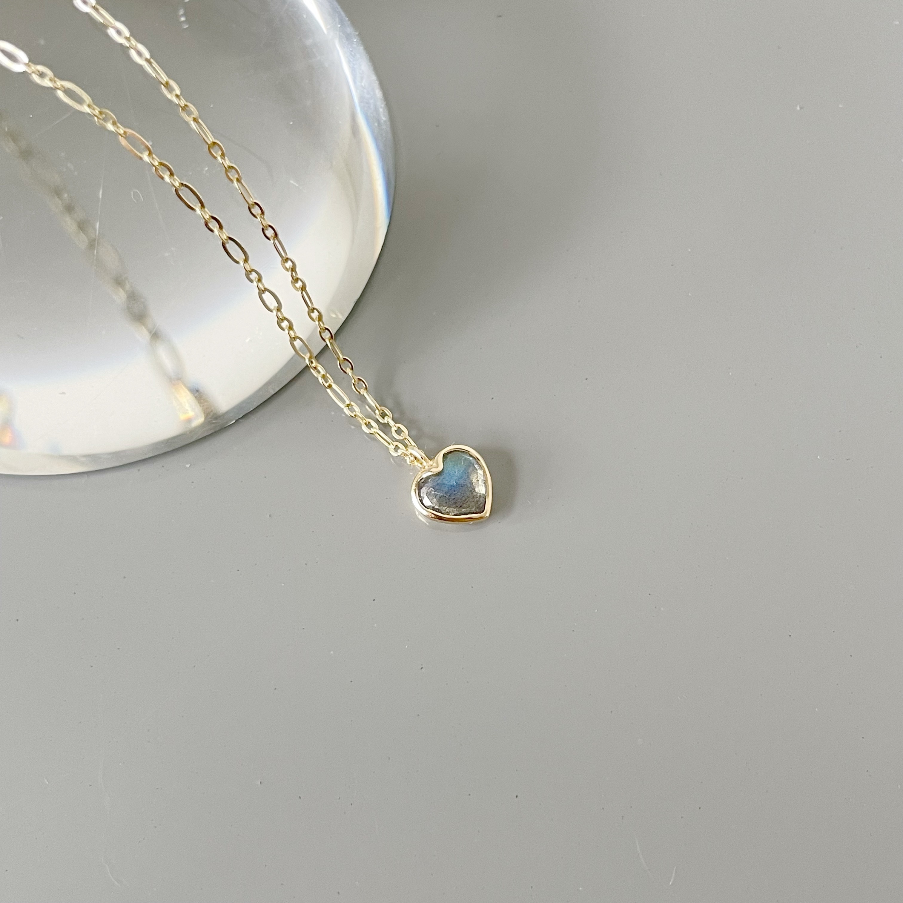 14K Bazel Heart拉長石figaro項鍊