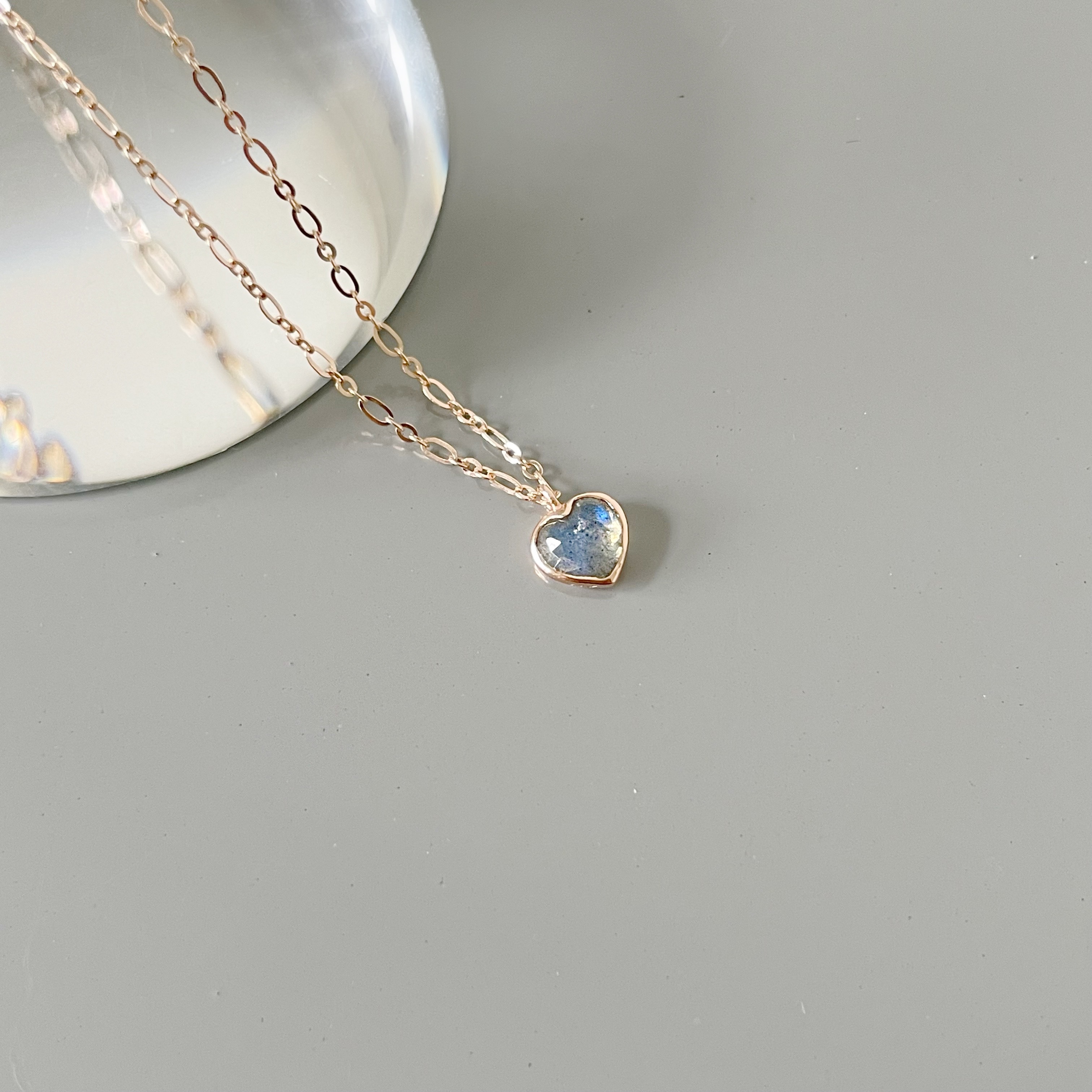 14K Bazel Heart拉長石figaro項鍊