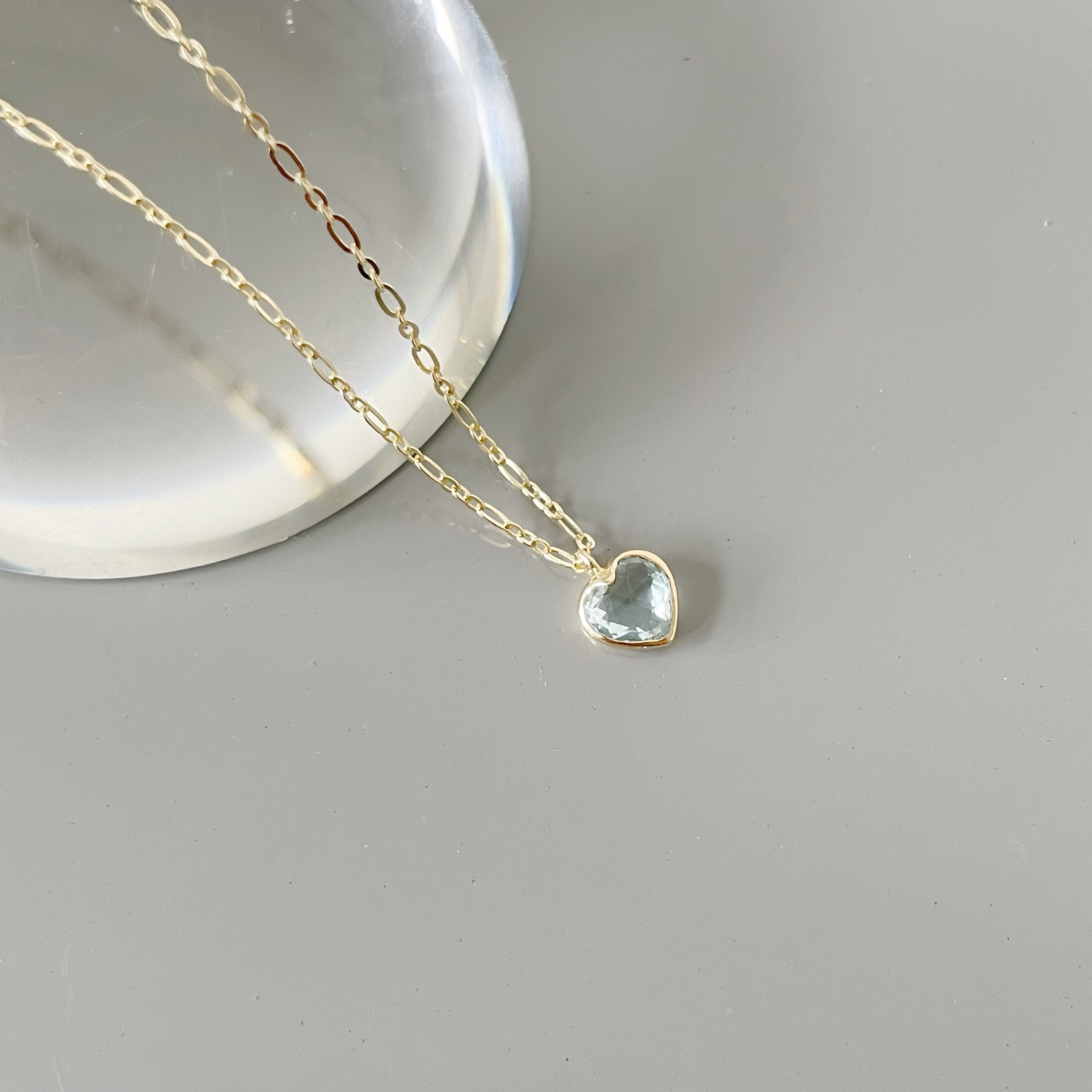 14K Bazel Heart托帕石figaro項鍊