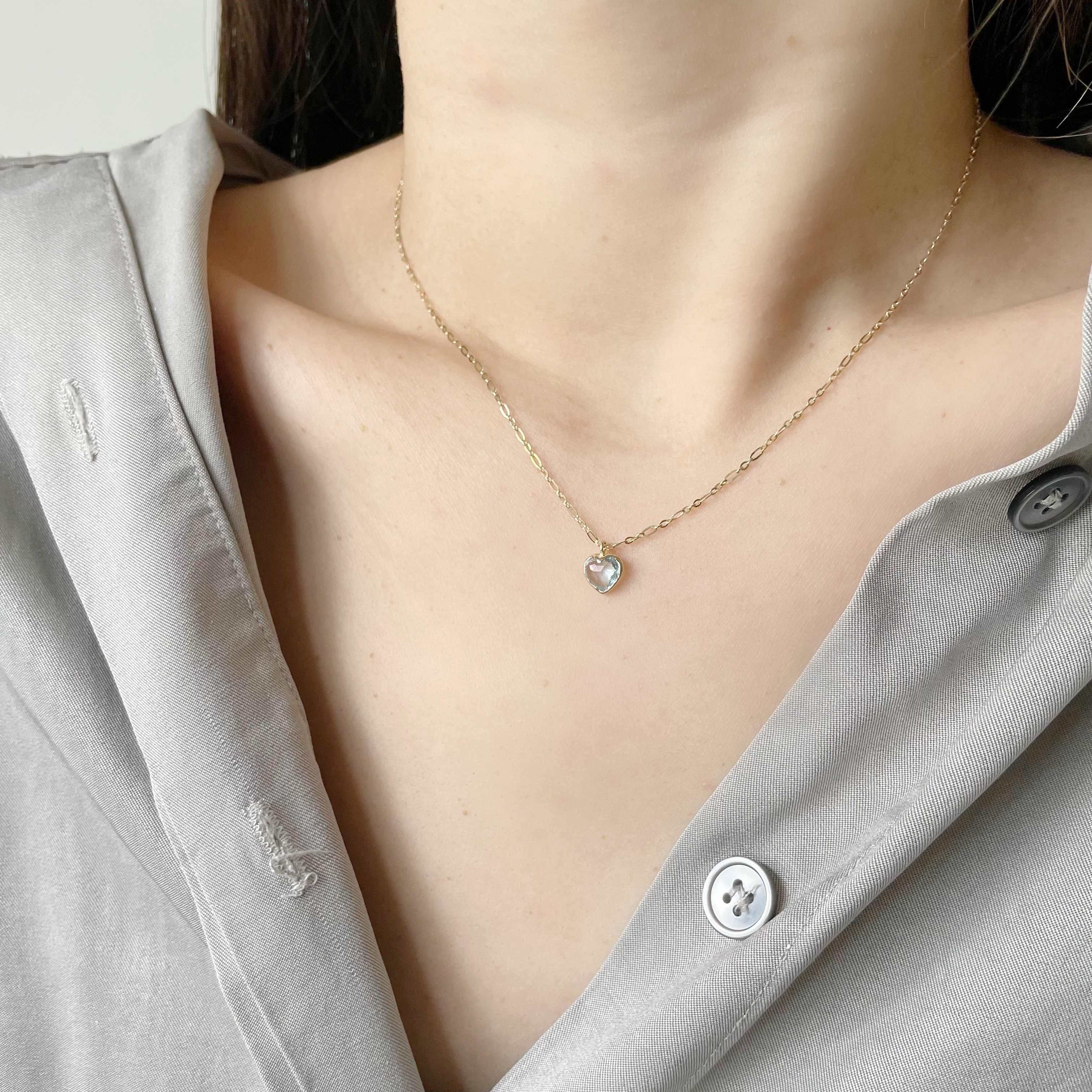 14K Bazel Heart托帕石figaro項鍊