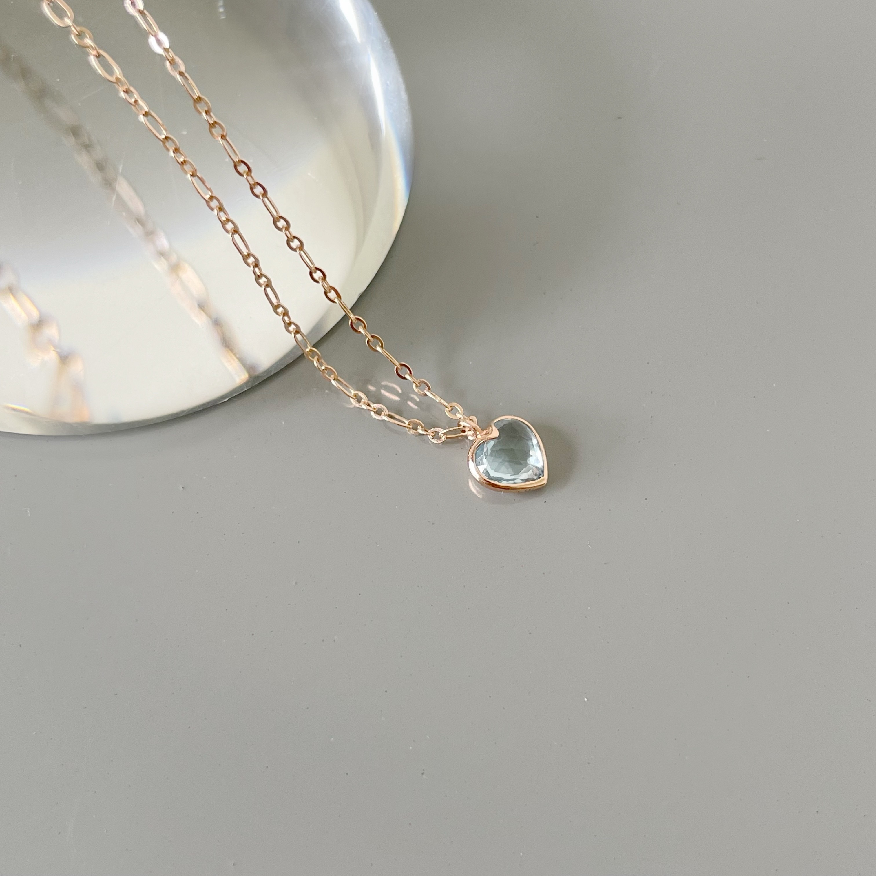 14K Bazel Heart托帕石figaro項鍊