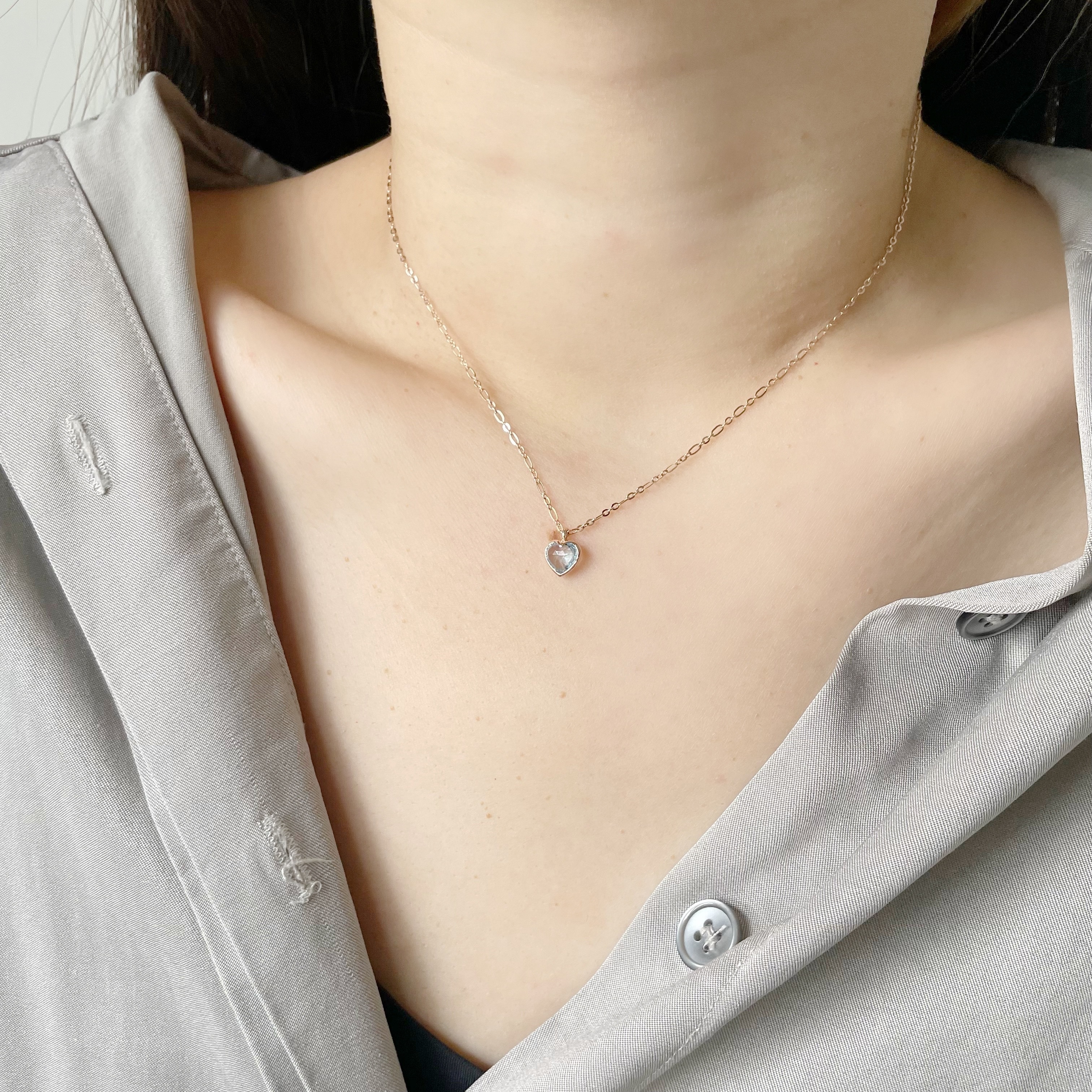 14K Bazel Heart托帕石figaro項鍊