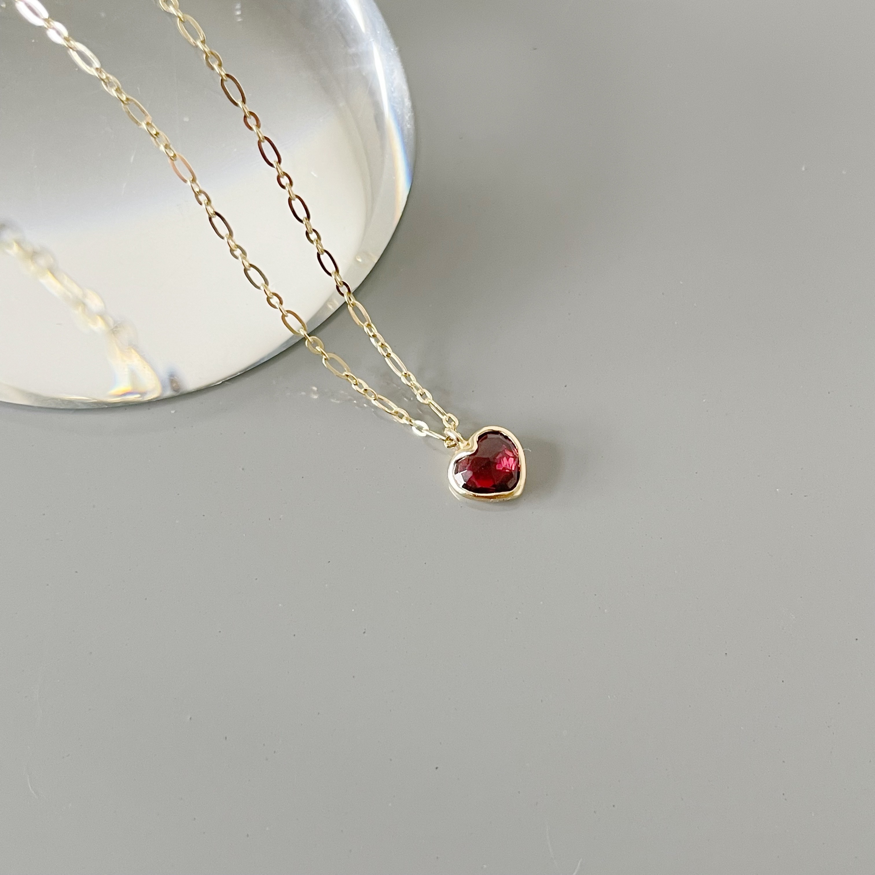 14K Bazel Heart石榴石figaro項鍊