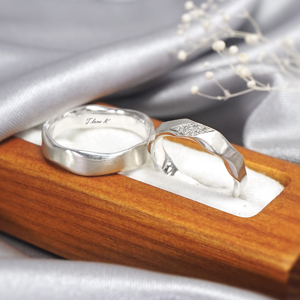 水波銀戒 可刻字 純銀情侶對戒組 客製化情侶戒指