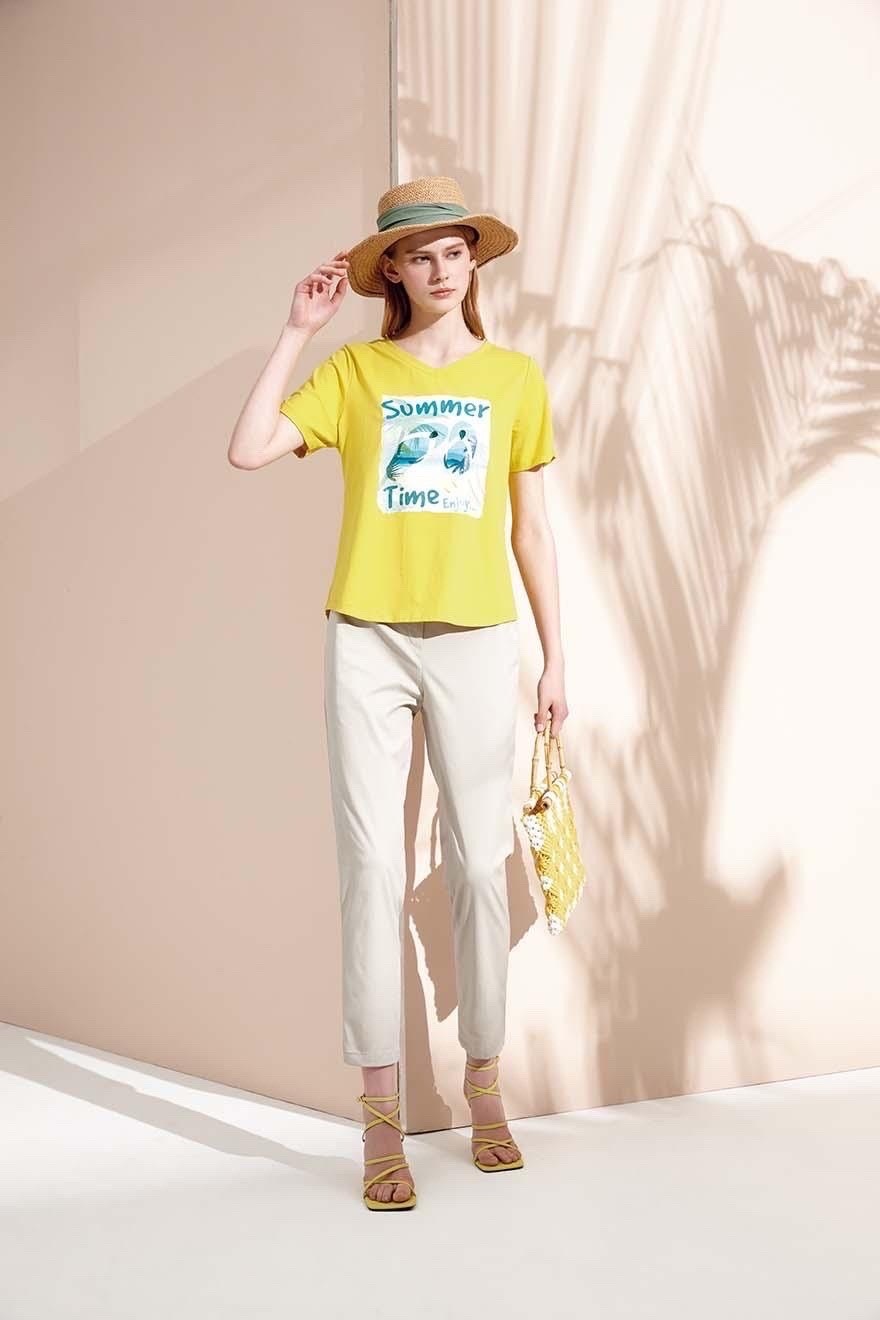 時尚V領夏日渡假風短版修身棉T S6782