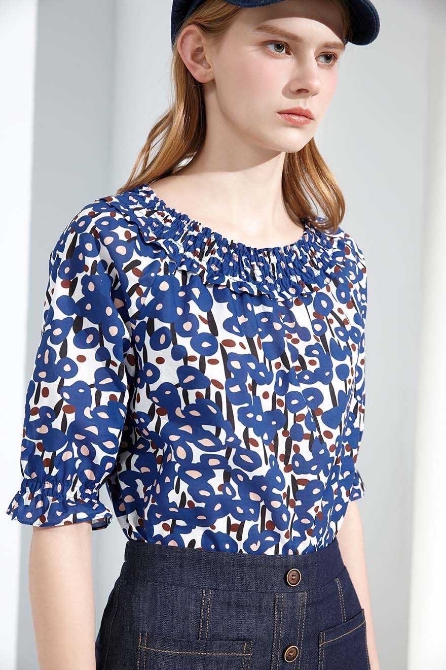 韓版復古印花宮廷風造型領棉質上衣S6381