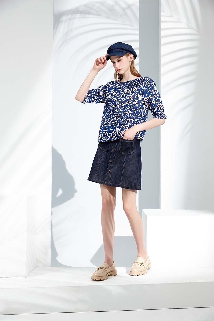 韓版復古印花宮廷風造型領棉質上衣S6381