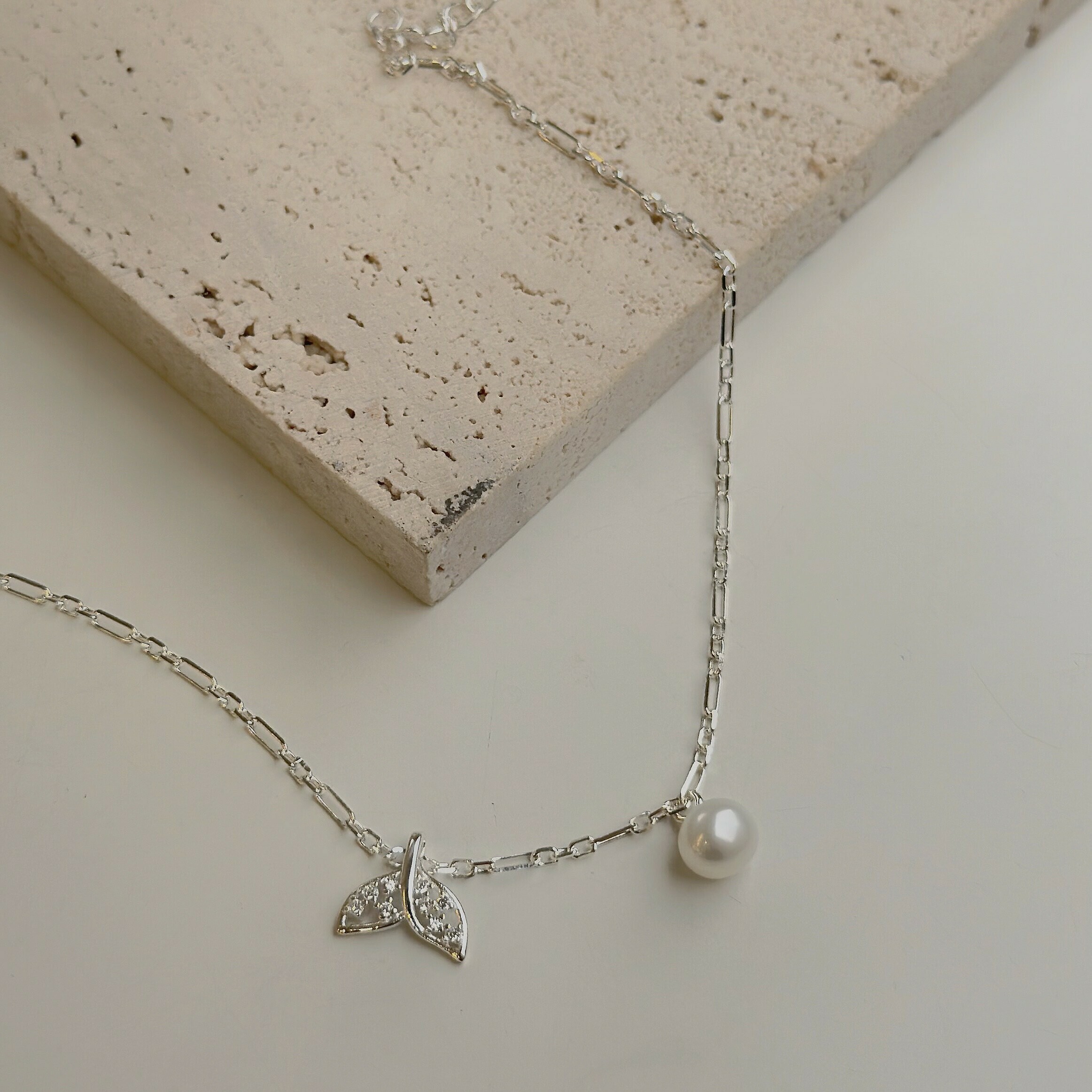 【腳鍊】海洋．魚尾珍珠純銀腳鍊