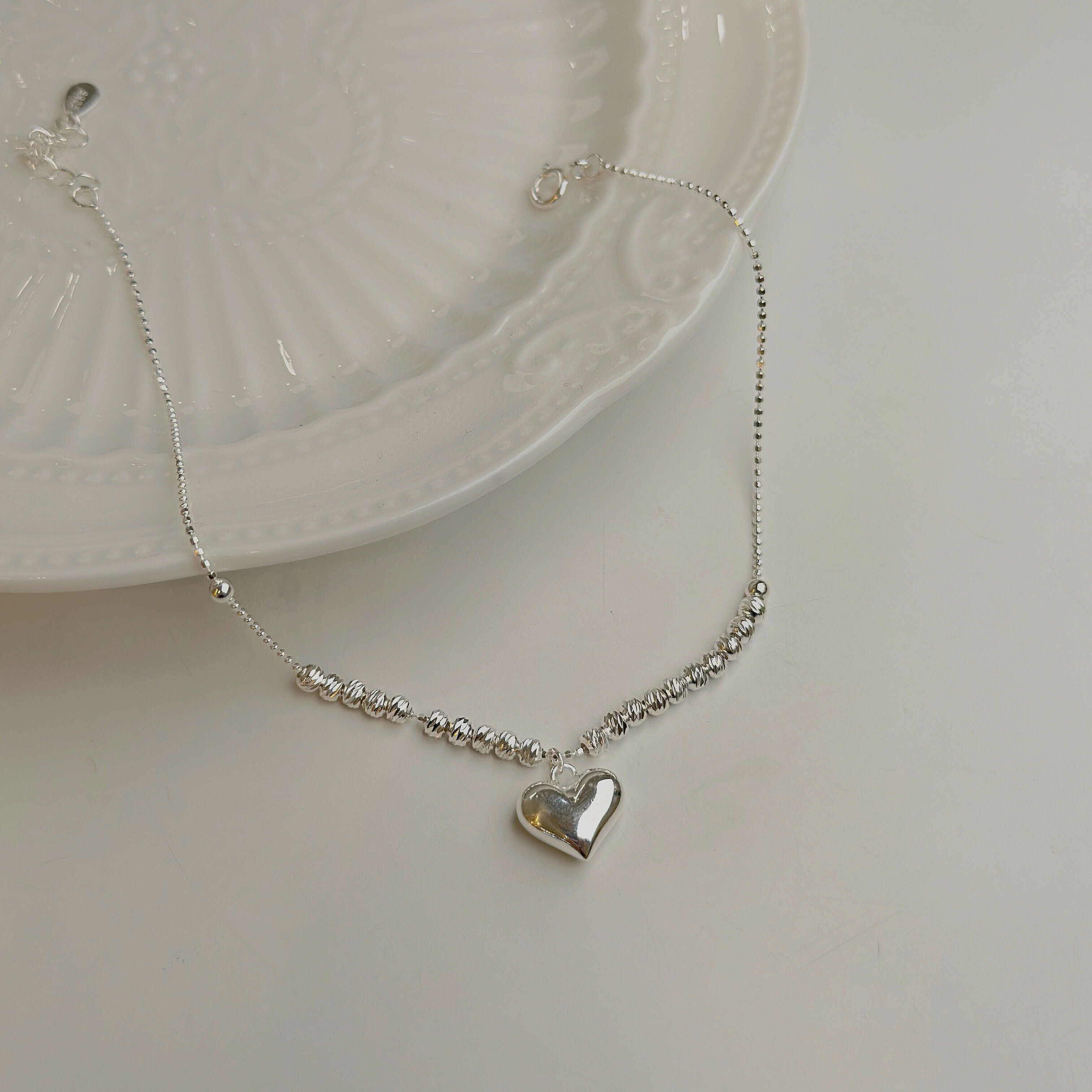 【腳鍊】癡心．愛心切割小球純銀腳鍊