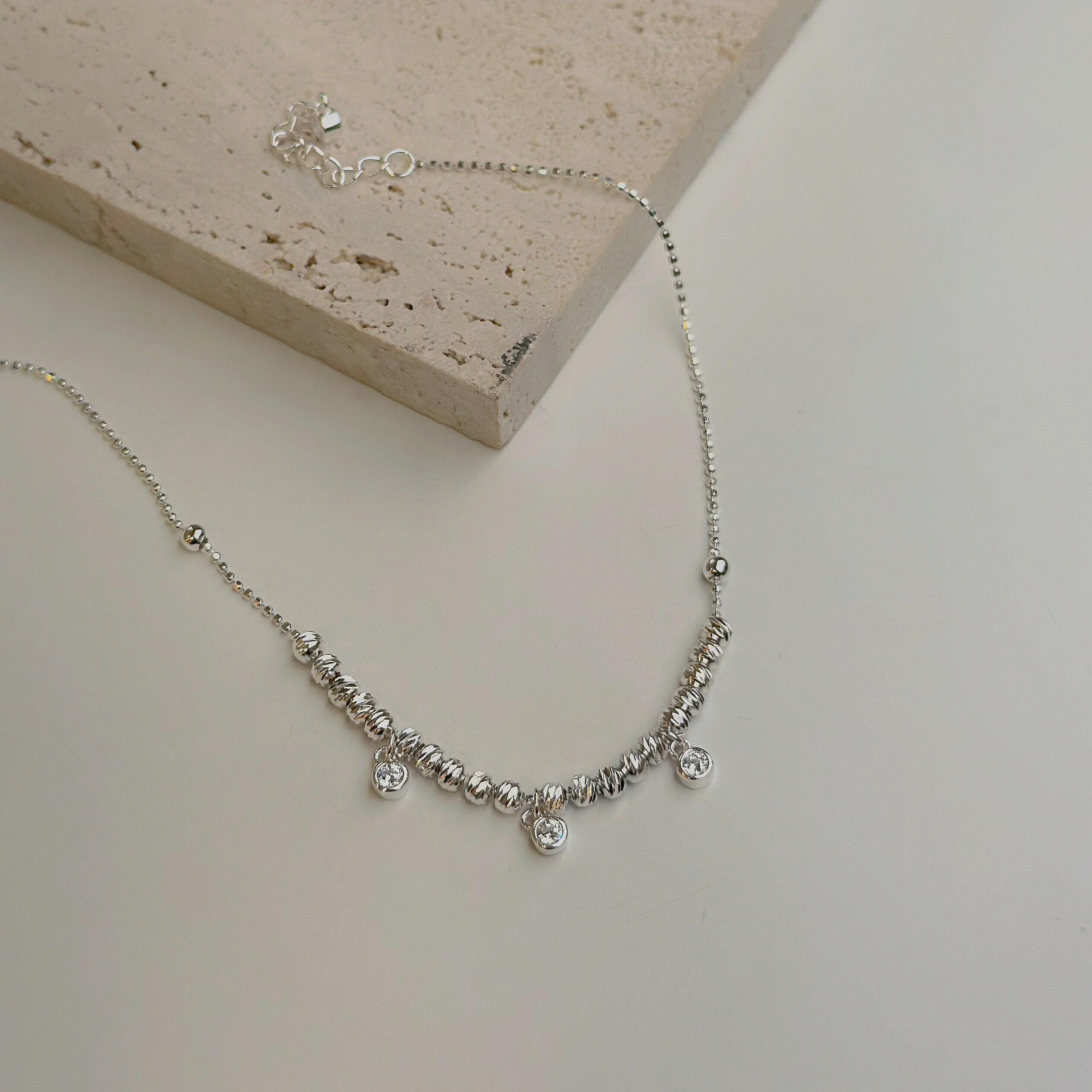 【腳鍊】依偎．小鑽切割小球純銀腳鍊