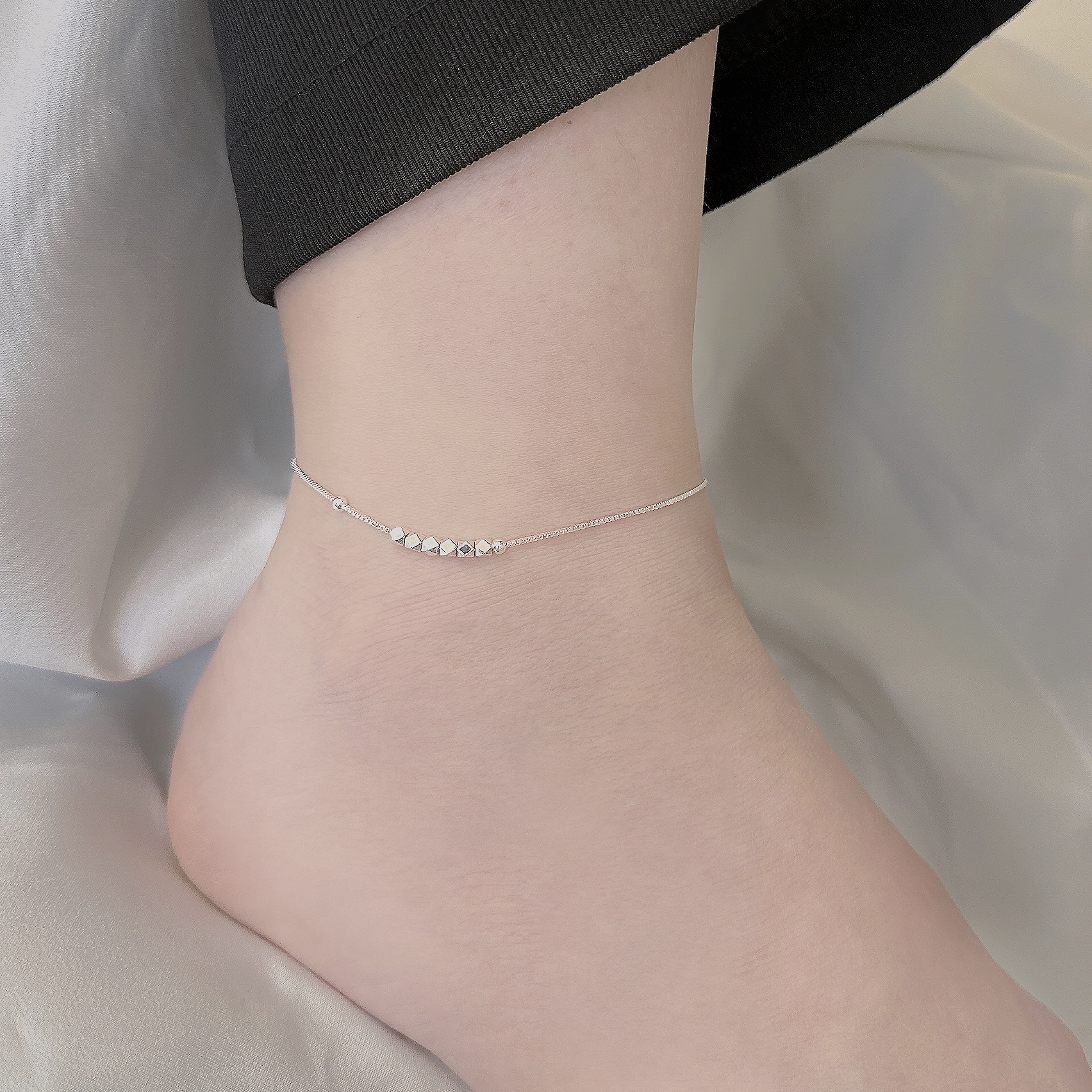 【腳鍊】生活．切割活動小球純銀腳鍊