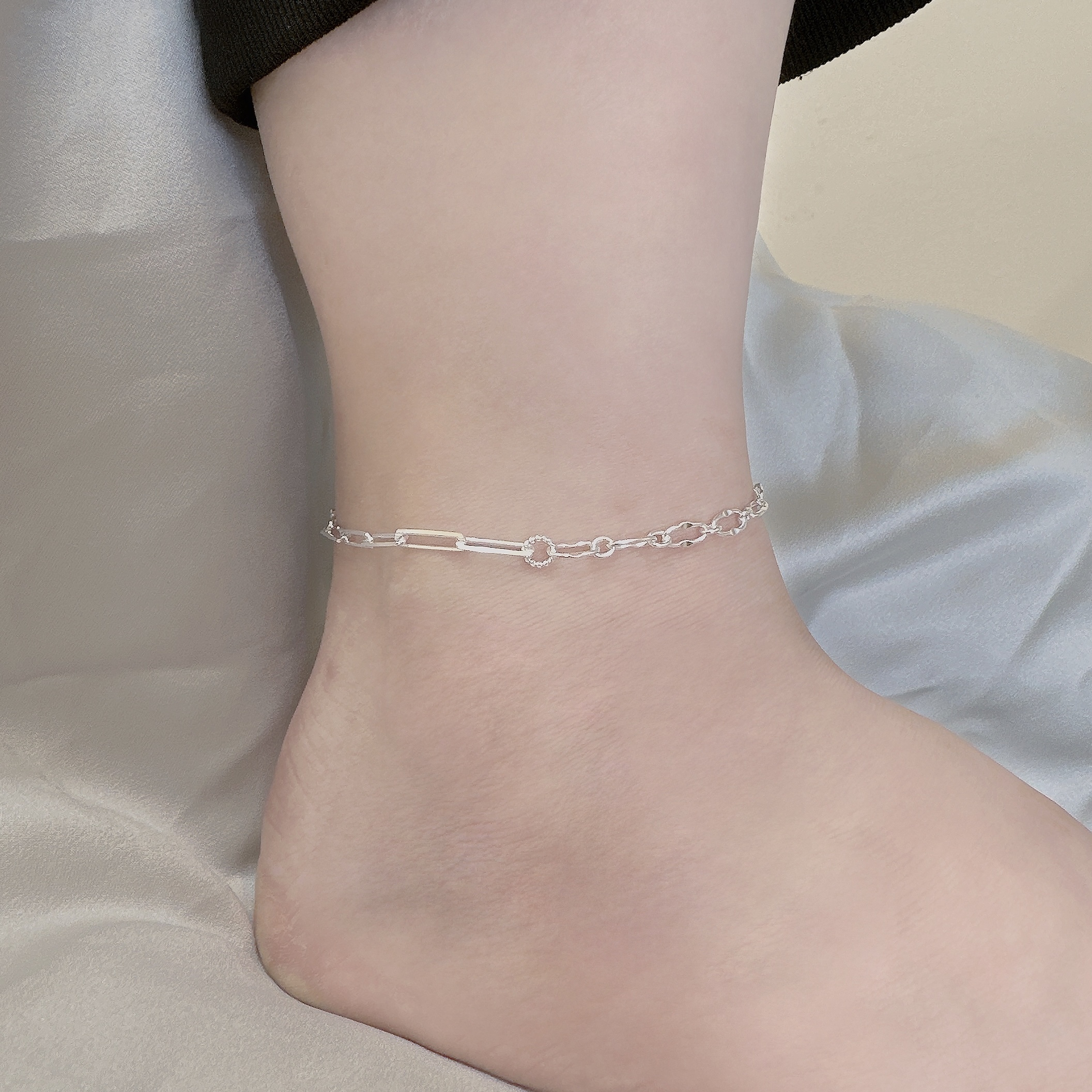 【腳鍊】接近．圓環拼接純銀腳鍊