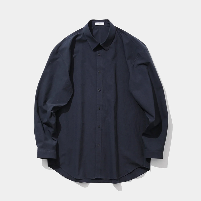 ATON Shrink Broad Oversized Shirt Navy