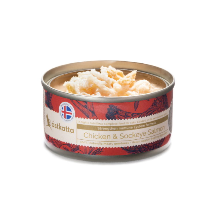 Astkatta 保健主食罐(免疫力) - 走地雞肉藍背三文魚 (紅) 80g (任選6罐$93)