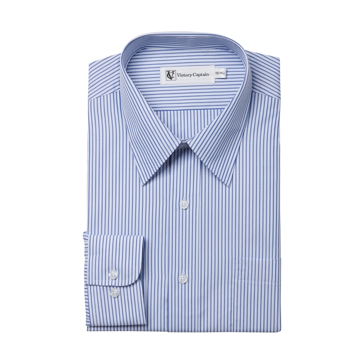 商務防皺 藍白直紋