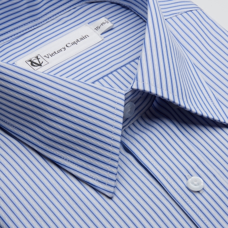 商務防皺 藍白直紋