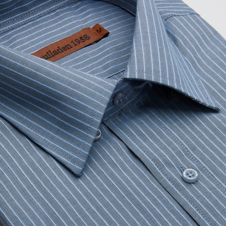 韓版防皺襯衫 短袖 藍綠直紋