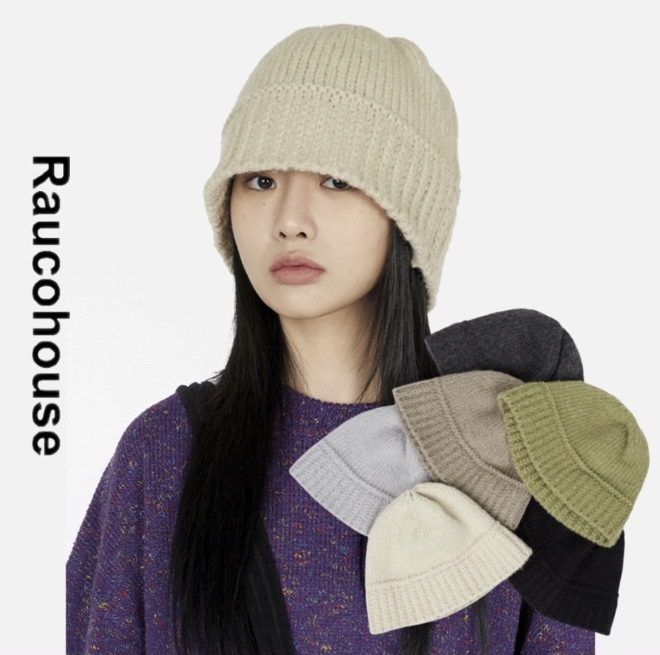 🇰🇷韓國 Raucohouse瘦臉神器 拼接螺紋針織漁夫帽 拼接 螺紋 針織 漁夫帽 花苞 毛帽