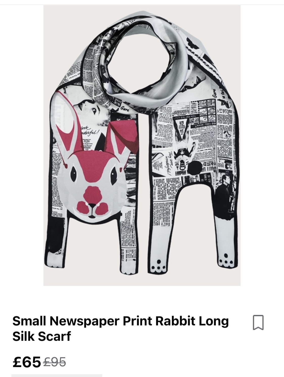 動物 絲巾 Animal Twilly（仿真絲）News paper 兔