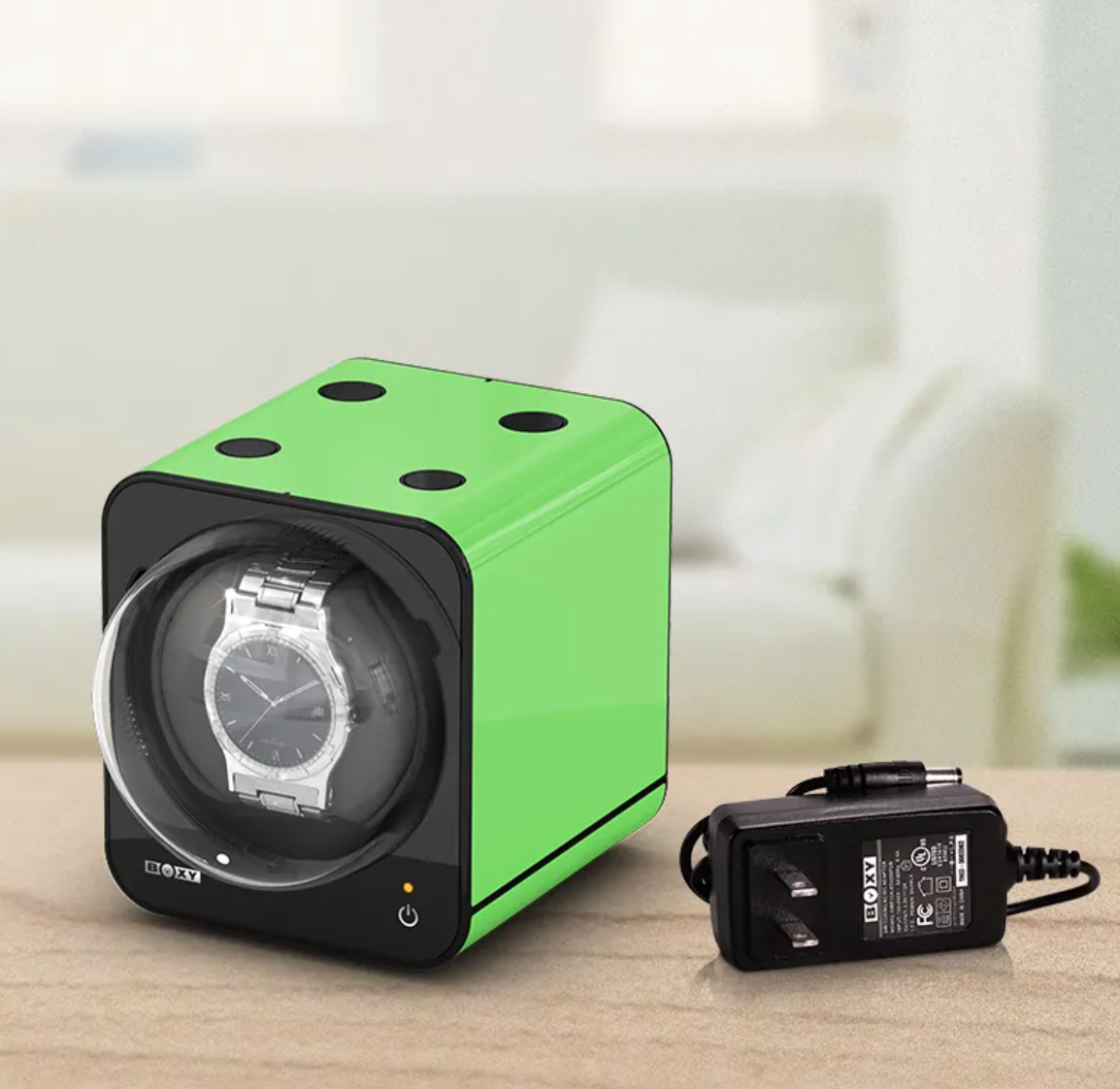 【BOXY 】自由堆疊 方便實用 手錶旋轉盒 綠色 （含變壓器組合）  現代鐘錶