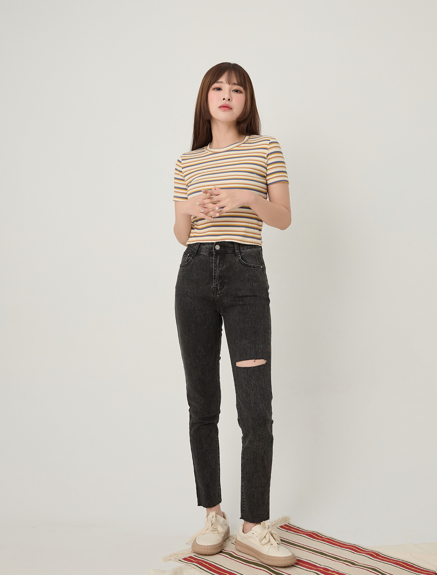 法朵Fado Shop｜撞色條紋短版彈力Tee 021B053 三色