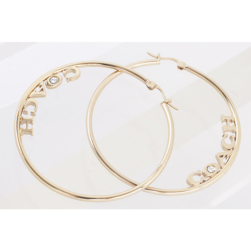 【COACH 】Logo 標誌及水鑽中型圓弧針式耳環(金色) C9111 GLD