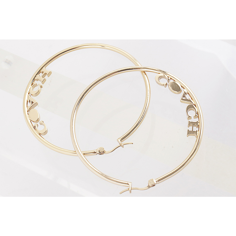 【COACH 】Logo 標誌及水鑽中型圓弧針式耳環(金色) C9111 GLD