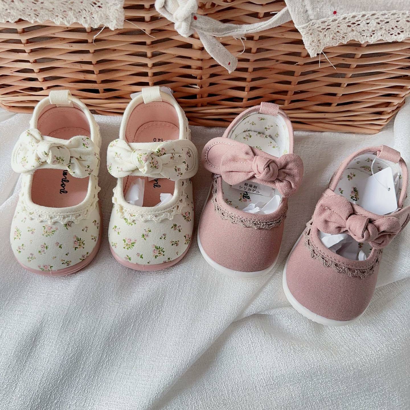 出口日本的蝴蝶結碎花學步鞋