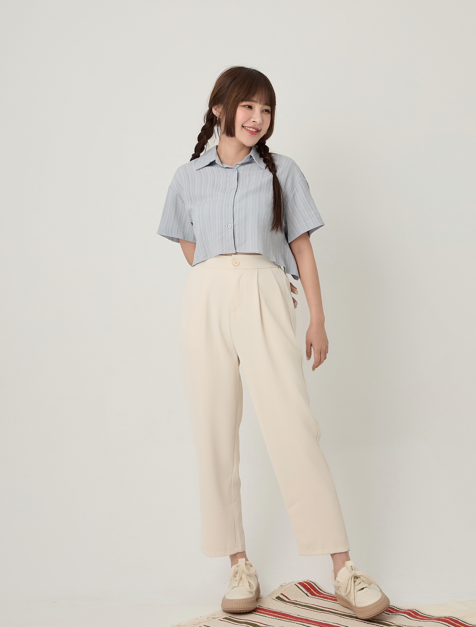 法朵Fado shop｜壓紋前短短版襯衫 372B018 五色