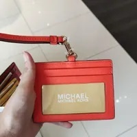 [S] MICHAEL KORS 35S3GTVD3L JET SET TRAVEL EW ID CARD CASE LANYARD LEATHER,POPPY, 196163774565 (SMK481)
