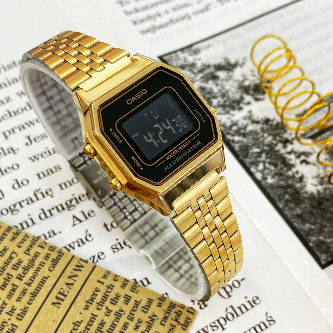 【CASIO 卡西歐】復古小金錶×黑框數位電子錶 LA680WGA-1B  28.6mm現代鐘錶