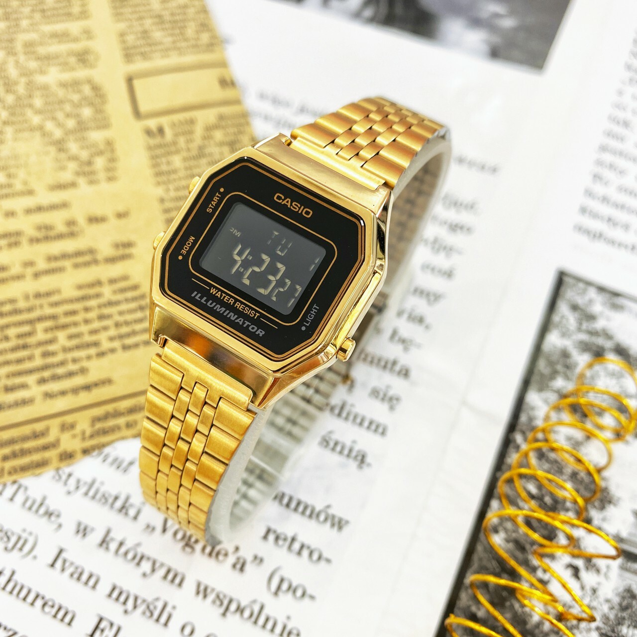 【CASIO 卡西歐】復古小金錶×黑框數位電子錶 LA680WGA-1B  28.6mm現代鐘錶