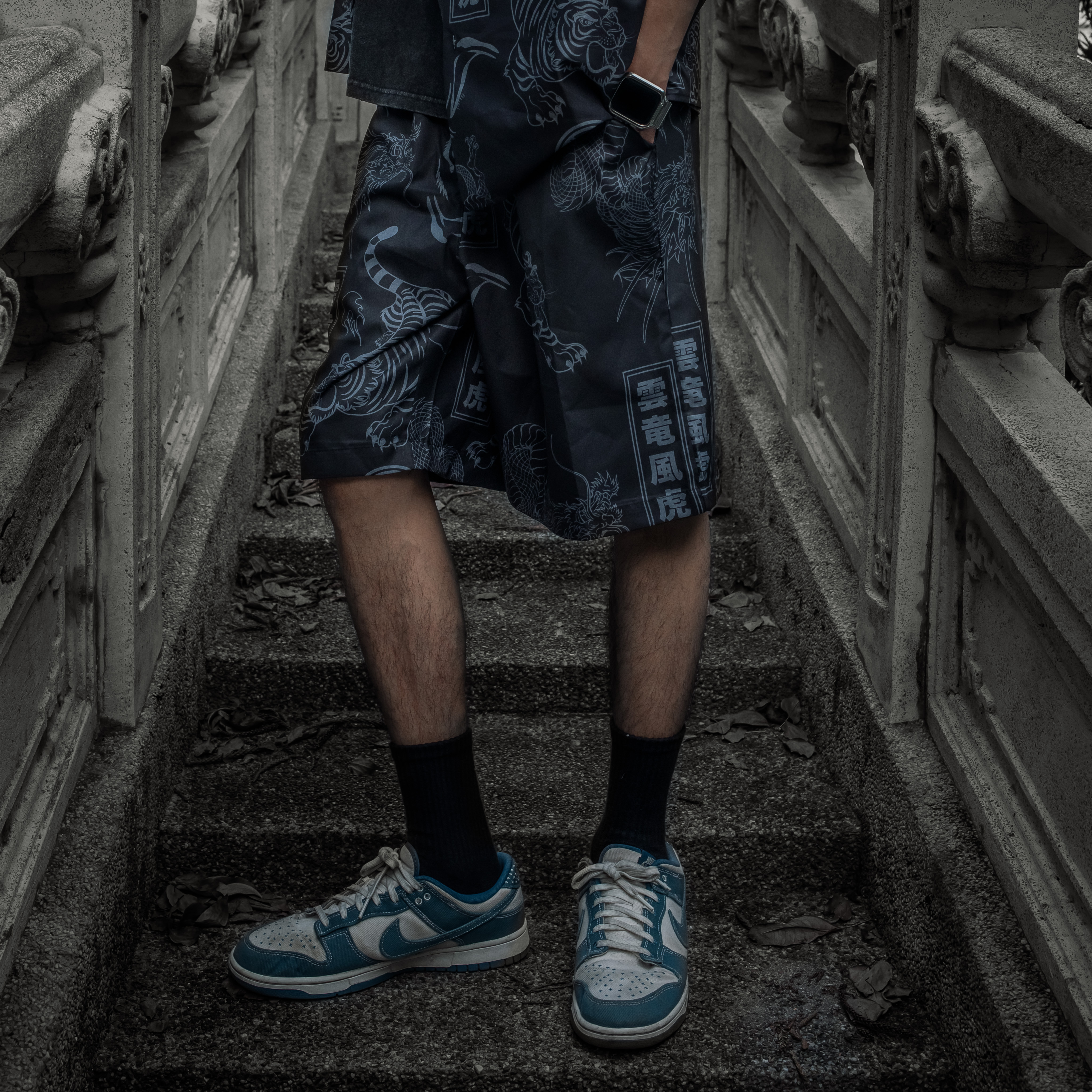 XCTRL 雲龍風虎短褲-黑