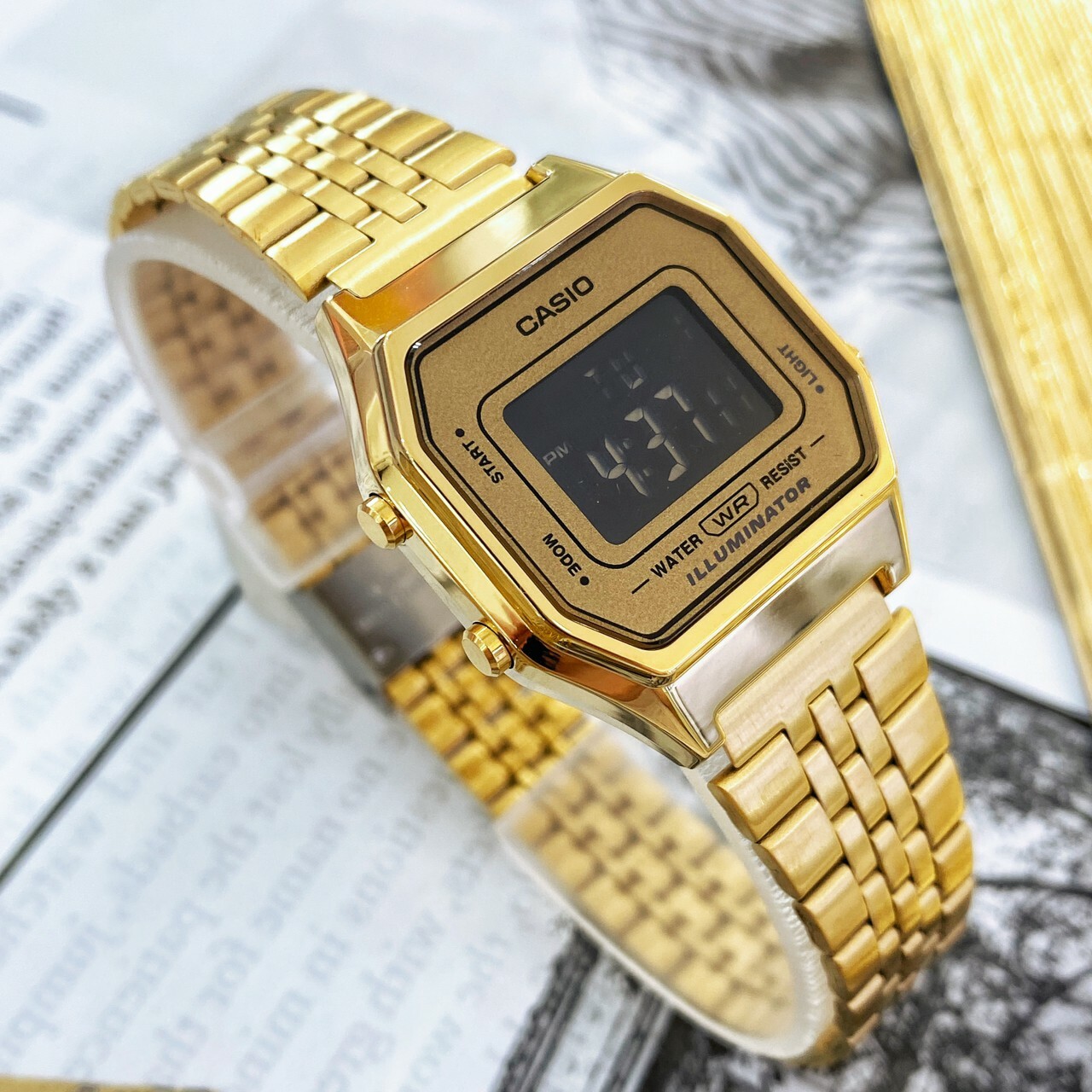 【CASIO 卡西歐】復古小金錶×黑框數位電子錶 LA680WGA-9B  28.6mm現代鐘錶