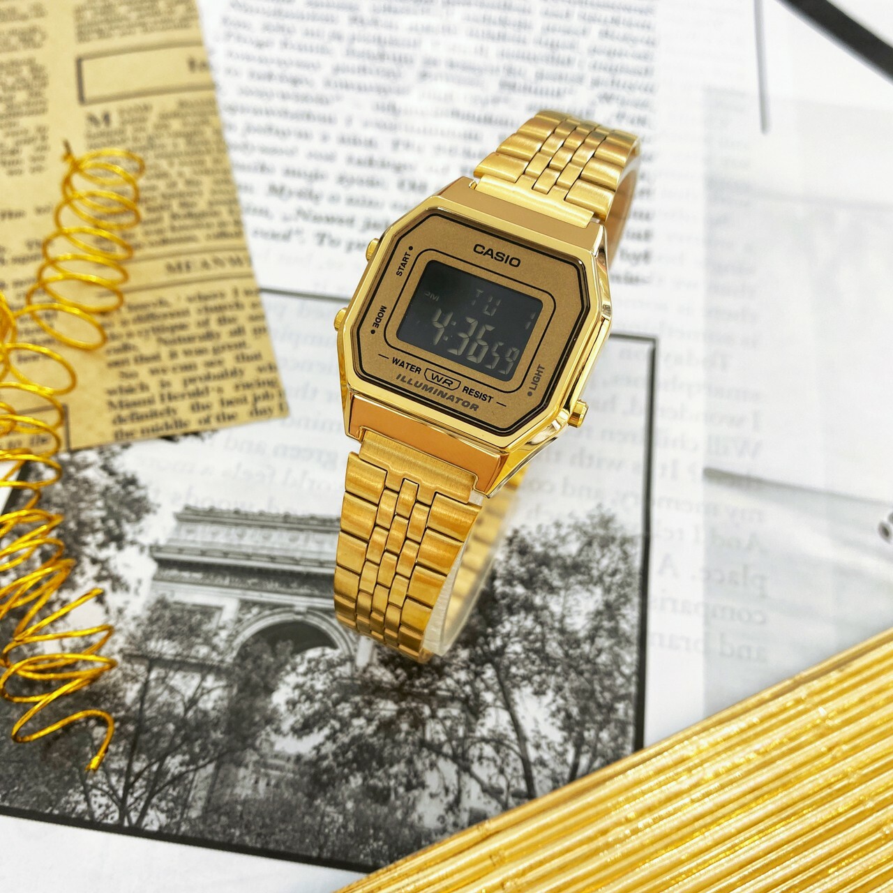 【CASIO 卡西歐】復古小金錶×黑框數位電子錶 LA680WGA-9B  28.6mm現代鐘錶