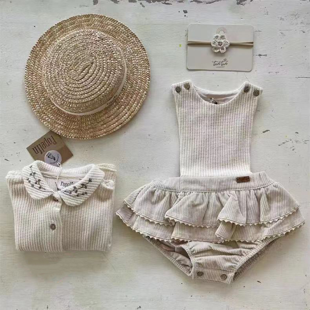 🤎歐美原單 𝐏𝐨𝐩𝐞𝐥𝐢𝐧 刺繡花上衣外套+背帶包屁裙褲