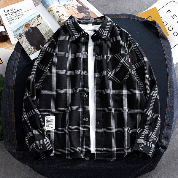 【1 piece】Casual plaid long-sleeved shirt