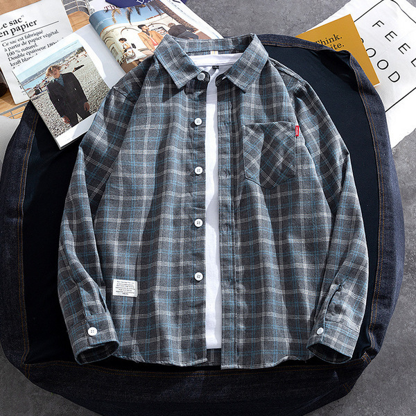 【1 piece】Casual plaid long-sleeved shirt