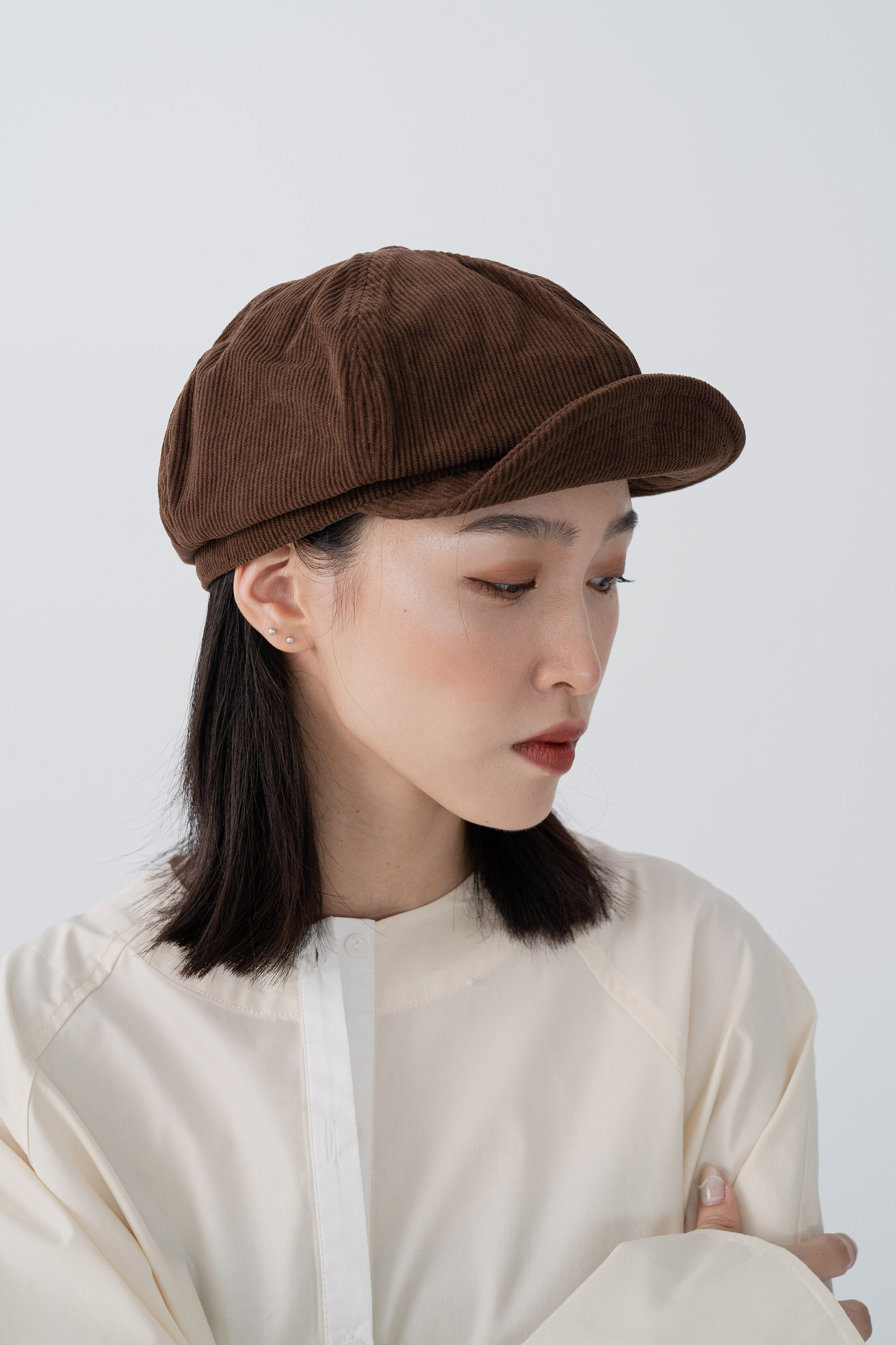 日系燈芯絨軟帽檐貝雷帽