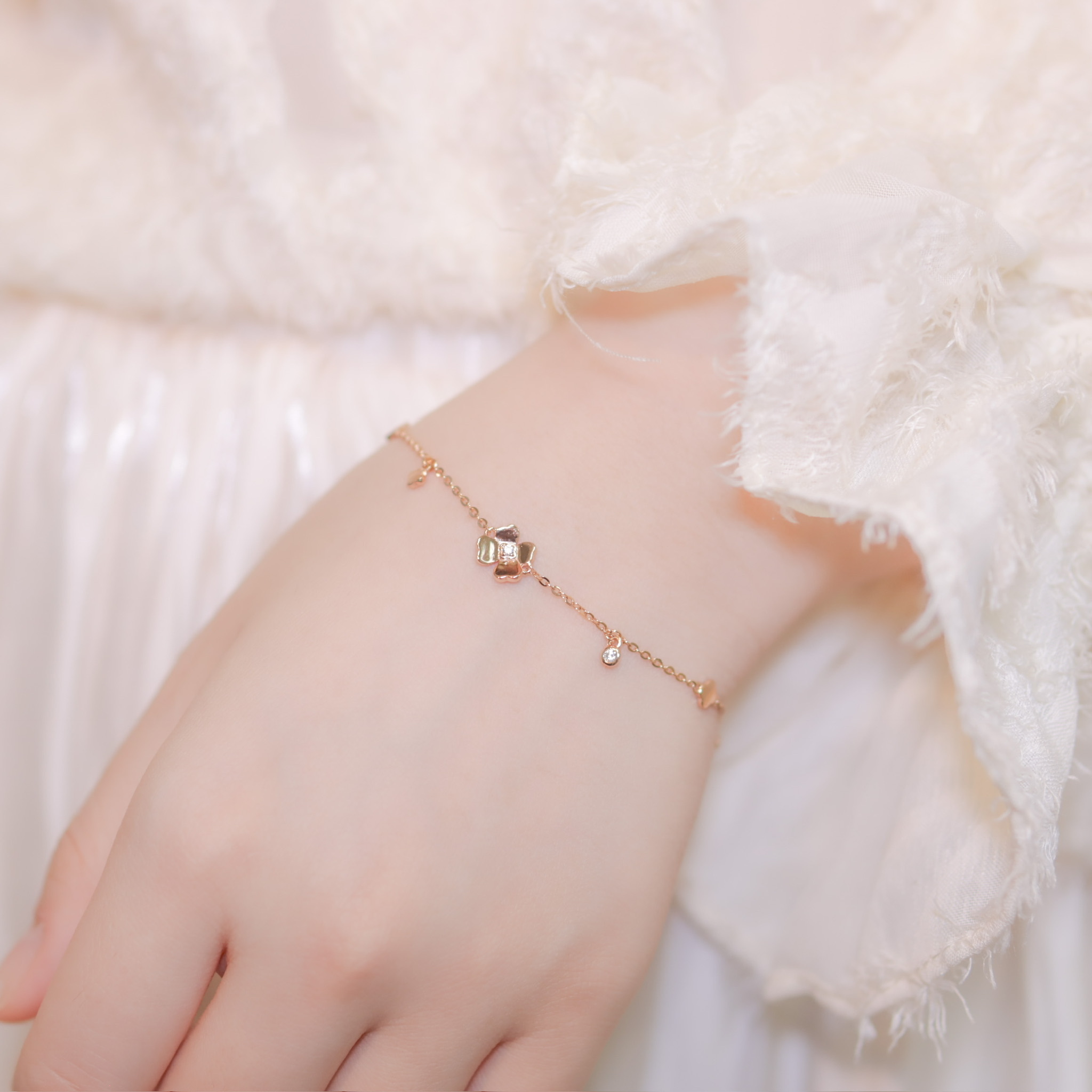 | 925純銀・ 厚鍍玫瑰金 | 不間斷的小幸運手鏈 | BR0924 |