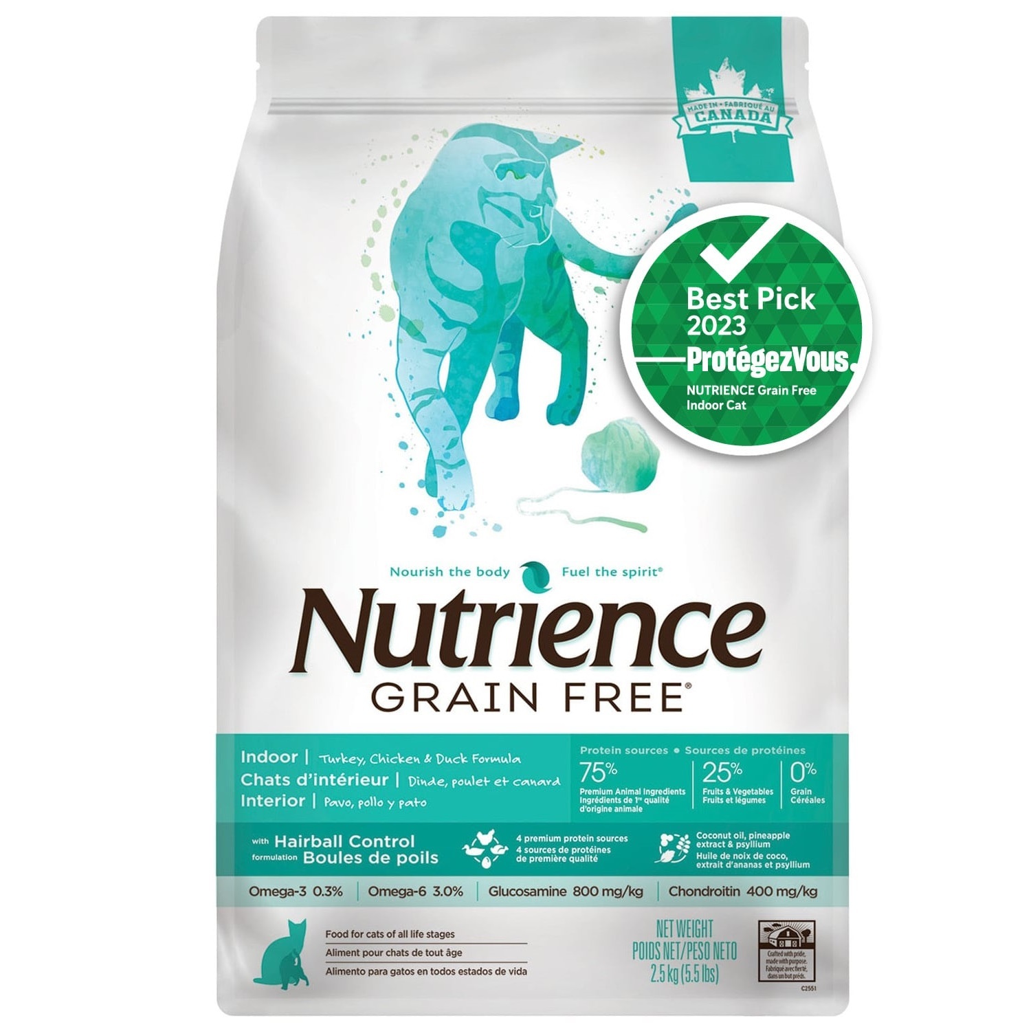 Nutrience紐翠斯 GF無穀物系列 室內全貓配方 火雞,雞肉,鴨肉．2.5kg（貓貓乾糧）