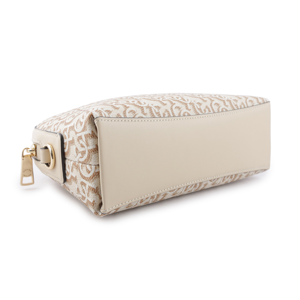 【COACH】Madi Monogram 塗層帆布拼皮革拉鍊貝殼包(白色) CF343 IMCHK