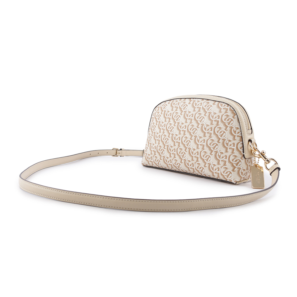 【COACH】Madi Monogram 塗層帆布拼皮革拉鍊貝殼包(白色) CF343 IMCHK