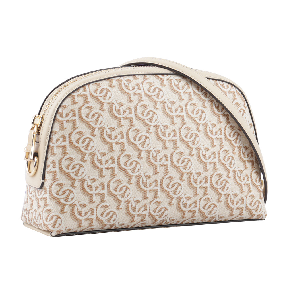 【COACH】Madi Monogram 塗層帆布拼皮革拉鍊貝殼包(白色) CF343 IMCHK