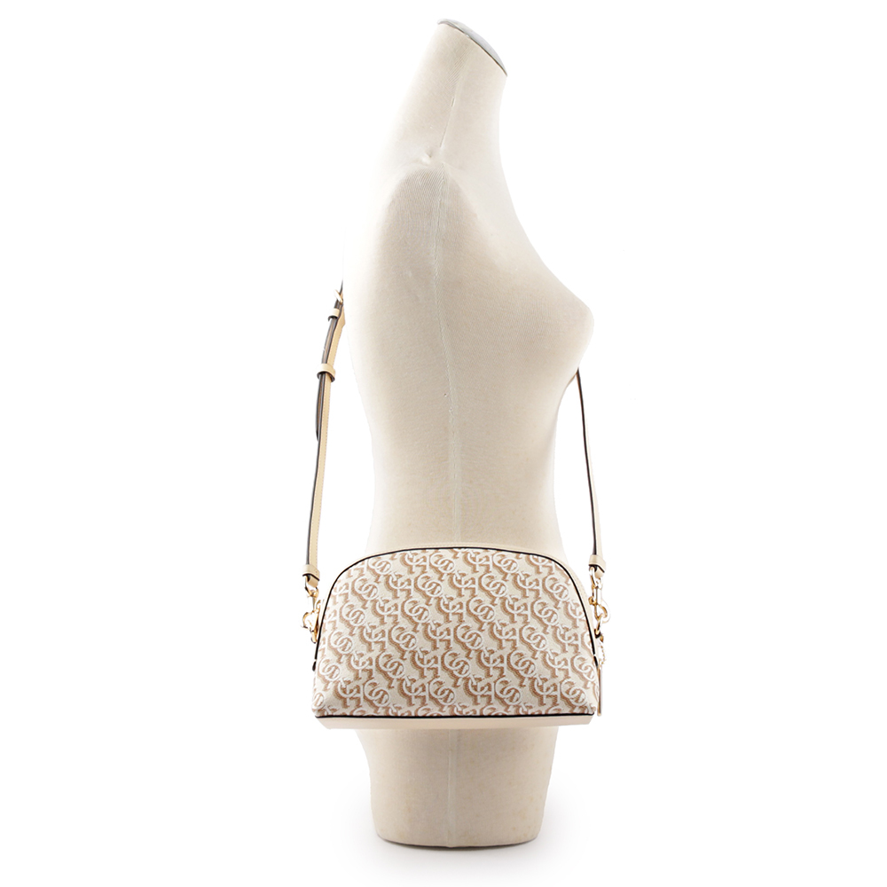 【COACH】Madi Monogram 塗層帆布拼皮革拉鍊貝殼包(白色) CF343 IMCHK