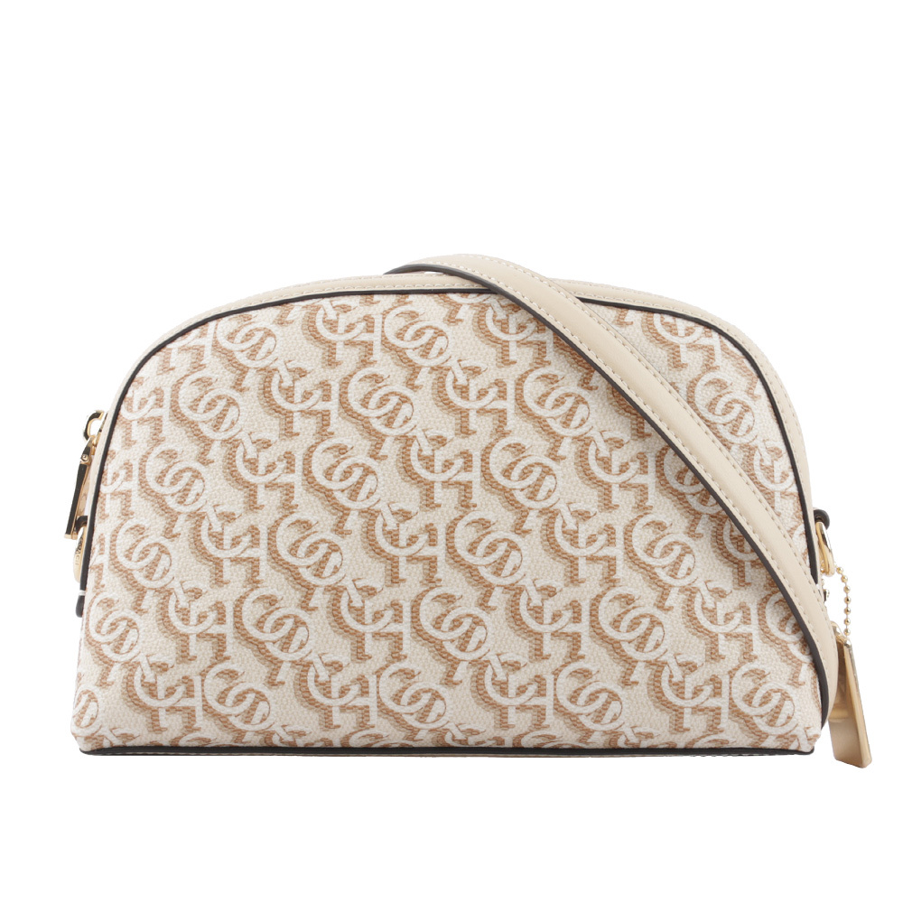 【COACH】Madi Monogram 塗層帆布拼皮革拉鍊貝殼包(白色) CF343 IMCHK