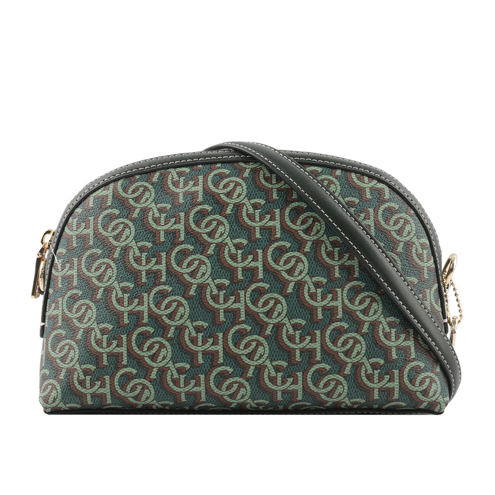 【COACH】Madi Monogram 塗層帆布拼皮革拉鍊貝殼包