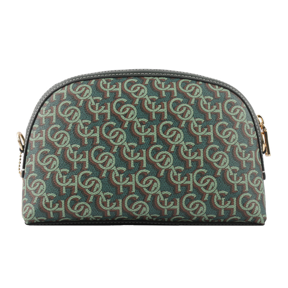 【COACH】Madi Monogram 塗層帆布拼皮革拉鍊貝殼包(綠色) CF343 IMGRN